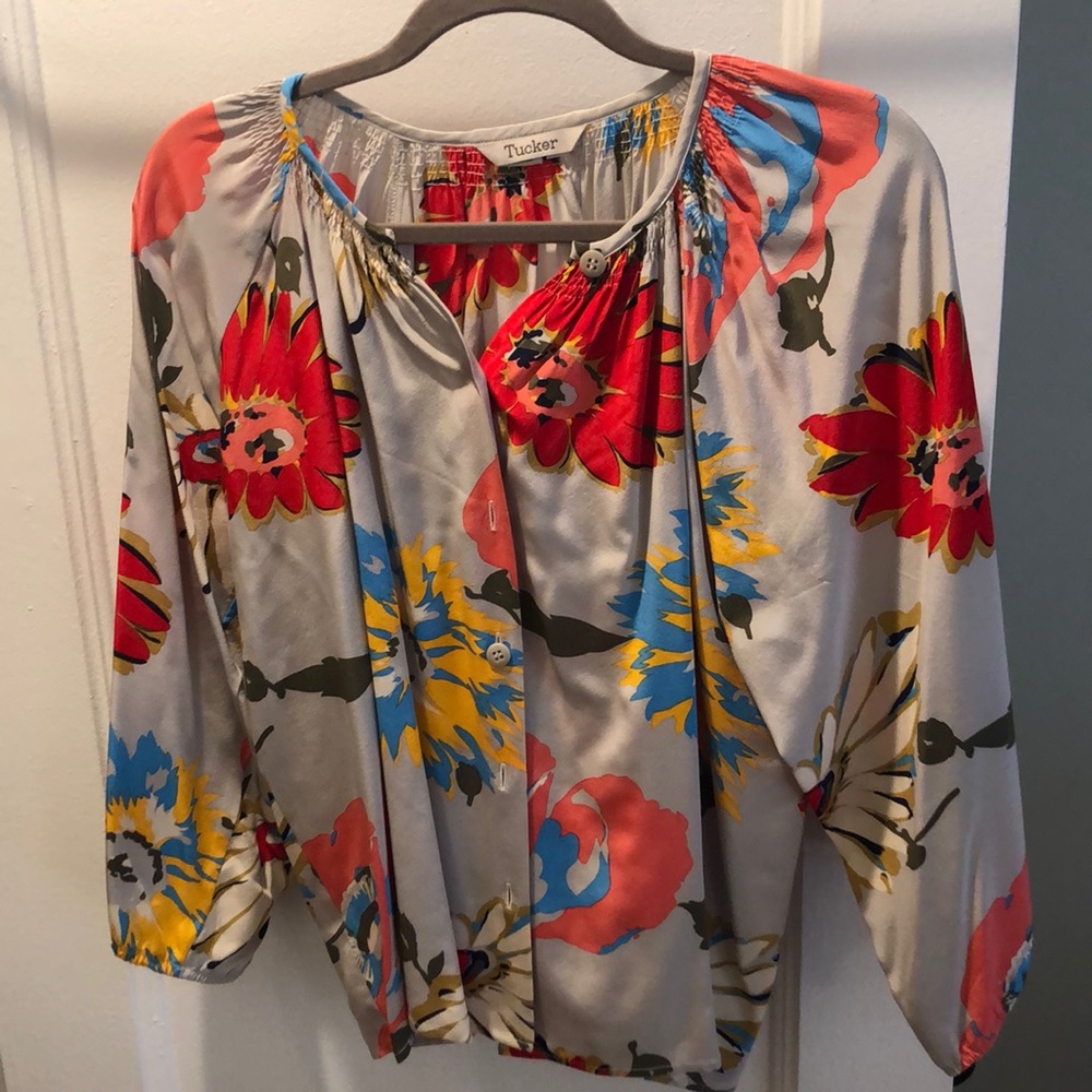 Grey and floral Tucker silk blouse